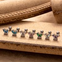 1 Piece Ear Cartilage Rings & Studs Simple Style Classic Style Butterfly 316 Stainless Steel  Copper Plating Inlay Zircon main image 3