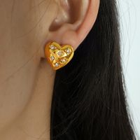 Lady Streetwear Heart Shape Freshwater Pearl Titanium Steel Plating Inlay Rhinestones 18k Gold Plated Women's Earrings Necklace main image 6