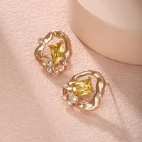 1 Pair Simple Style Irregular Rectangle Plating Hollow Out Inlay Alloy Copper Alloy Artificial Gemstones 18k Gold Plated Ear Studs main image 8