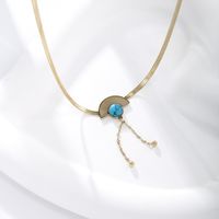 304 Stainless Steel 18K Gold Plated Lady Plating Inlay Sector Artificial Gemstones Necklace main image 2