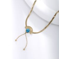 304 Stainless Steel 18K Gold Plated Lady Plating Inlay Sector Artificial Gemstones Necklace main image 4