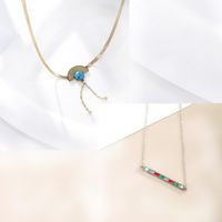 304 Stainless Steel 18K Gold Plated Lady Plating Inlay Sector Artificial Gemstones Necklace main image 1