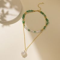 Sweet Color Block Imitation Pearl Alloy Natural Stone Beaded Layered Plating Layered Necklaces main image 5