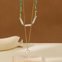 Sweet Color Block Imitation Pearl Alloy Natural Stone Beaded Layered Plating Layered Necklaces main image 4