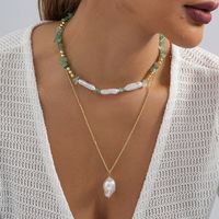 Sweet Color Block Imitation Pearl Alloy Natural Stone Beaded Layered Plating Layered Necklaces main image 2