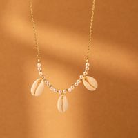 Wholesale Jewelry Cute Sweet Simple Style Solid Color Imitation Pearl Shell Iron Beaded Plating Necklace main image 4