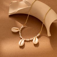 Wholesale Jewelry Cute Sweet Simple Style Solid Color Imitation Pearl Shell Iron Beaded Plating Necklace main image 5