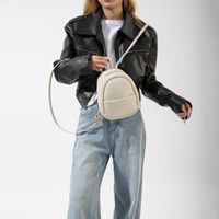 Women's Pu Leather Solid Color Vintage Style Sewing Thread Semicircle Zipper Fashion Backpack sku image 2