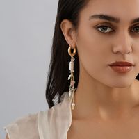 1 Pair Lady Tassel Asymmetrical Beaded Plating Imitation Pearl Natural Stone Copper Drop Earrings main image 3