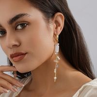 1 Pair Lady Tassel Asymmetrical Beaded Plating Imitation Pearl Natural Stone Copper Drop Earrings main image 1