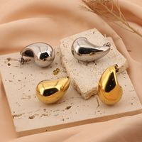 1 Pair Basic Water Droplets Plating Titanium Steel 18K Gold Plated Ear Studs main image 3