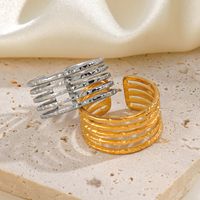 304 Stainless Steel 18K Gold Plated Simple Style Plating Lines Open Rings main image 7