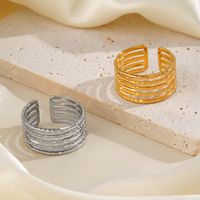 304 Stainless Steel 18K Gold Plated Simple Style Plating Lines Open Rings main image 4