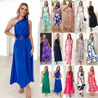 Femmes Robe Régulière Élégant Collier Incliné Sans Manches Bloc De Couleur Couleur Unie Maxi Longue Robe Décontractée Du Quotidien main image 1