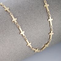 304 Stainless Steel 18K Gold Plated Raw Steel Novelty Simple Style Plating Cross Necklace main image 1
