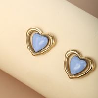 1 Pair Cute Sweet Heart Shape Enamel Plating Metal 304 Stainless Steel 18K Gold Plated Ear Studs main image 5