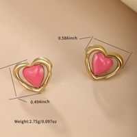 1 Pair Cute Sweet Heart Shape Enamel Plating Metal 304 Stainless Steel 18K Gold Plated Ear Studs sku image 2