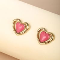 1 Pair Cute Sweet Heart Shape Enamel Plating Metal 304 Stainless Steel 18K Gold Plated Ear Studs main image 8