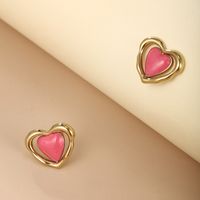 1 Pair Cute Sweet Heart Shape Enamel Plating Metal 304 Stainless Steel 18K Gold Plated Ear Studs main image 9