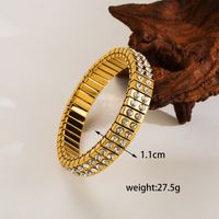 Retro Streetwear Solid Color Stainless Steel Plating Inlay Diamond 18k Gold Plated Bangle sku image 2