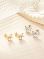 1 Pair Simple Style Commute Shiny Bow Knot Plating Hollow Out Inlay Sterling Silver Zircon 18k Gold Plated White Gold Plated Ear Studs main image 4