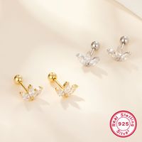 1 Pair Commute Shiny Korean Style Shamrock Plating Inlay Sterling Silver Zircon 18k Gold Plated White Gold Plated Ear Studs main image 3