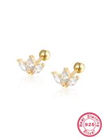 1 Pair Commute Shiny Korean Style Shamrock Plating Inlay Sterling Silver Zircon 18k Gold Plated White Gold Plated Ear Studs main image 6