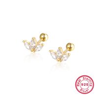 1 Pair Commute Shiny Korean Style Shamrock Plating Inlay Sterling Silver Zircon 18k Gold Plated White Gold Plated Ear Studs sku image 1