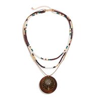 Chinoiserie Retro Vacation Round Tree Leaves Alloy Wood Board Seed Bead Irregular Beaded Tassel Women's Layered Necklaces main image 5