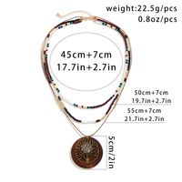 Chinoiserie Retro Vacation Round Tree Leaves Alloy Wood Board Seed Bead Irregular Beaded Tassel Women's Layered Necklaces main image 2