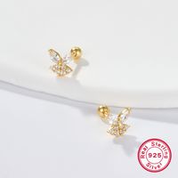 1 Pair Simple Style Shiny Korean Style Butterfly Plating Hollow Out Inlay Sterling Silver Zircon 18k Gold Plated White Gold Plated Ear Studs main image 1