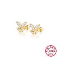 1 Pair Simple Style Shiny Korean Style Butterfly Plating Hollow Out Inlay Sterling Silver Zircon 18k Gold Plated White Gold Plated Ear Studs main image 5