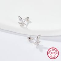 1 Pair Simple Style Shiny Korean Style Butterfly Plating Hollow Out Inlay Sterling Silver Zircon 18k Gold Plated White Gold Plated Ear Studs main image 4