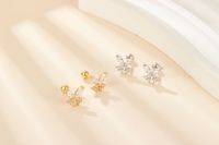 1 Pair Simple Style Shiny Korean Style Butterfly Plating Hollow Out Inlay Sterling Silver Zircon 18k Gold Plated White Gold Plated Ear Studs main image 3