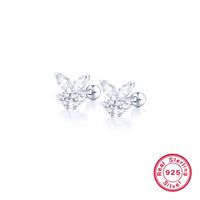 1 Pair Simple Style Shiny Korean Style Butterfly Plating Hollow Out Inlay Sterling Silver Zircon 18k Gold Plated White Gold Plated Ear Studs sku image 1