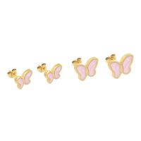 1 Pair Sweet Butterfly Enamel Stainless Steel 18K Gold Plated Ear Studs main image 7