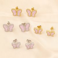 1 Pair Sweet Butterfly Enamel Stainless Steel 18K Gold Plated Ear Studs main image 1