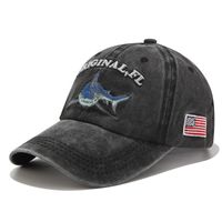 Unisex Retro Shark Embroidery Curved Eaves Baseball Cap sku image 3