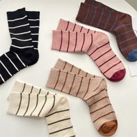 Women's Pastoral Stripe Polyester Crew Socks A Pair main image 1