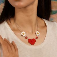 Romantisch Herzform Blume Stricken Zinklegierung Valentinstag Frau Halskette Mit Anhänger main image 3