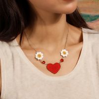 Romantisch Herzform Blume Stricken Zinklegierung Valentinstag Frau Halskette Mit Anhänger main image 5
