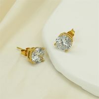 1 Pair Modern Style Artistic Shiny Round Plating Inlay 304 Stainless Steel Zircon Ear Studs main image 3