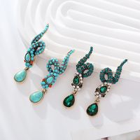 1 Pair Elegant Snake Inlay Alloy Rhinestone Turquoise Rhinestones Drop Earrings main image 3