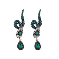 1 Pair Elegant Snake Inlay Alloy Rhinestone Turquoise Rhinestones Drop Earrings sku image 1
