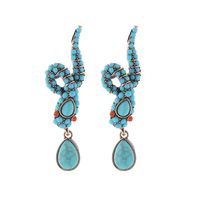 1 Pair Elegant Snake Inlay Alloy Rhinestone Turquoise Rhinestones Drop Earrings sku image 2