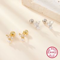 1 Pair Ig Style Commute Flower Plating Inlay Sterling Silver Artificial Pearls Zircon 18k Gold Plated White Gold Plated Ear Studs main image 3