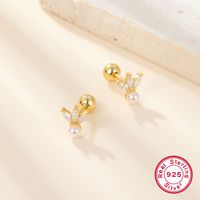 1 Pair Ig Style Commute Flower Plating Inlay Sterling Silver Artificial Pearls Zircon 18k Gold Plated White Gold Plated Ear Studs main image 4