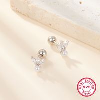 1 Pair Ig Style Commute Flower Plating Inlay Sterling Silver Artificial Pearls Zircon 18k Gold Plated White Gold Plated Ear Studs main image 5