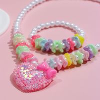 Princess Cute Heart Shape Bow Knot Beaded Arylic Resin Girl's Bracelets Necklace main image 4