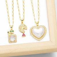 Sweet Fruit Heart Shape Copper Plating Inlay Zircon 18k Gold Plated Pendant Necklace main image 1